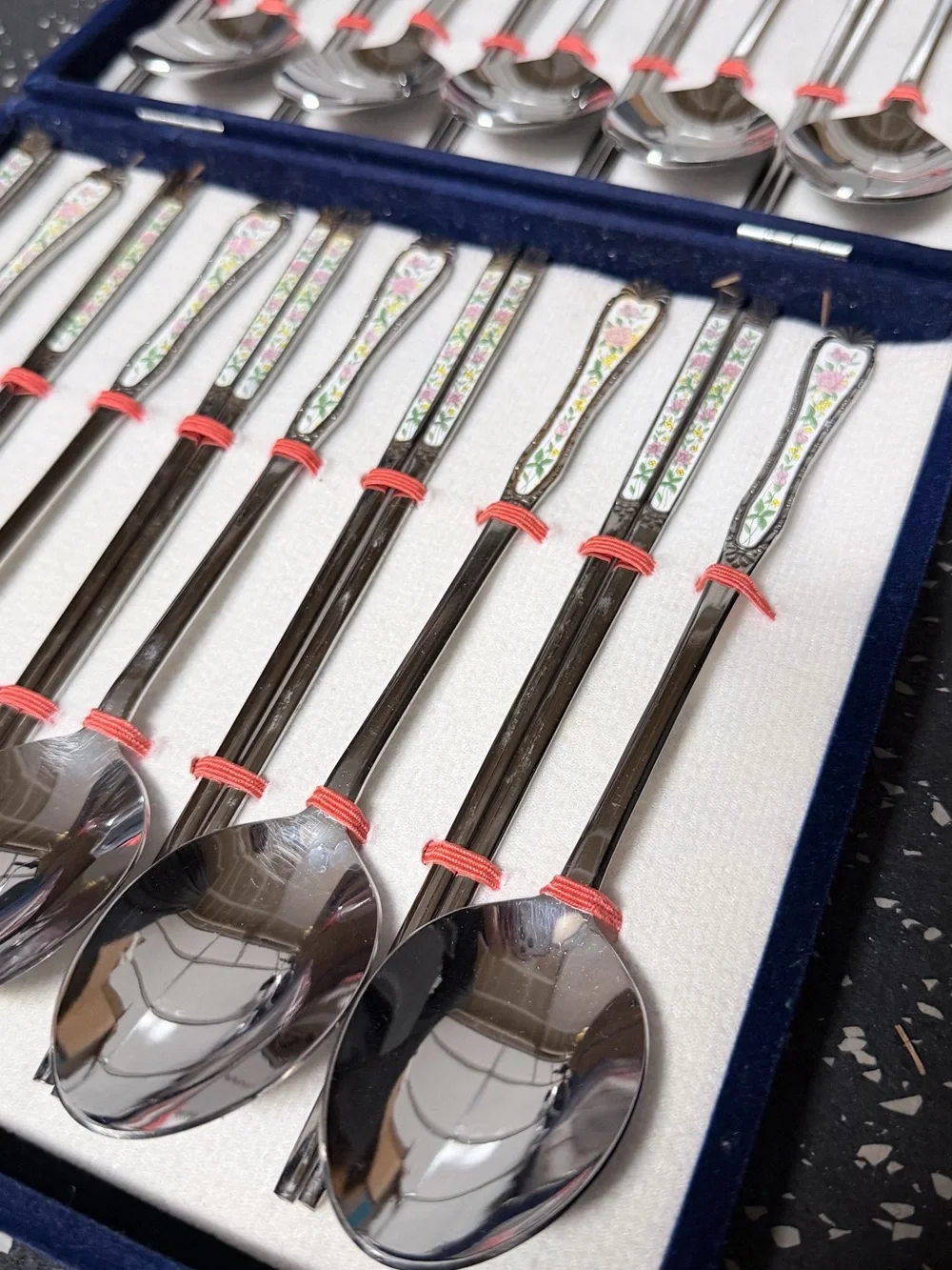 Floral Accent Stainless Steel Dessert Spoons - Set of 12
